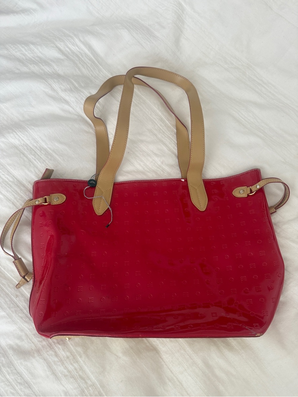 Arcadia Italian Red Patent Leather Large Shoulder Bag Tote